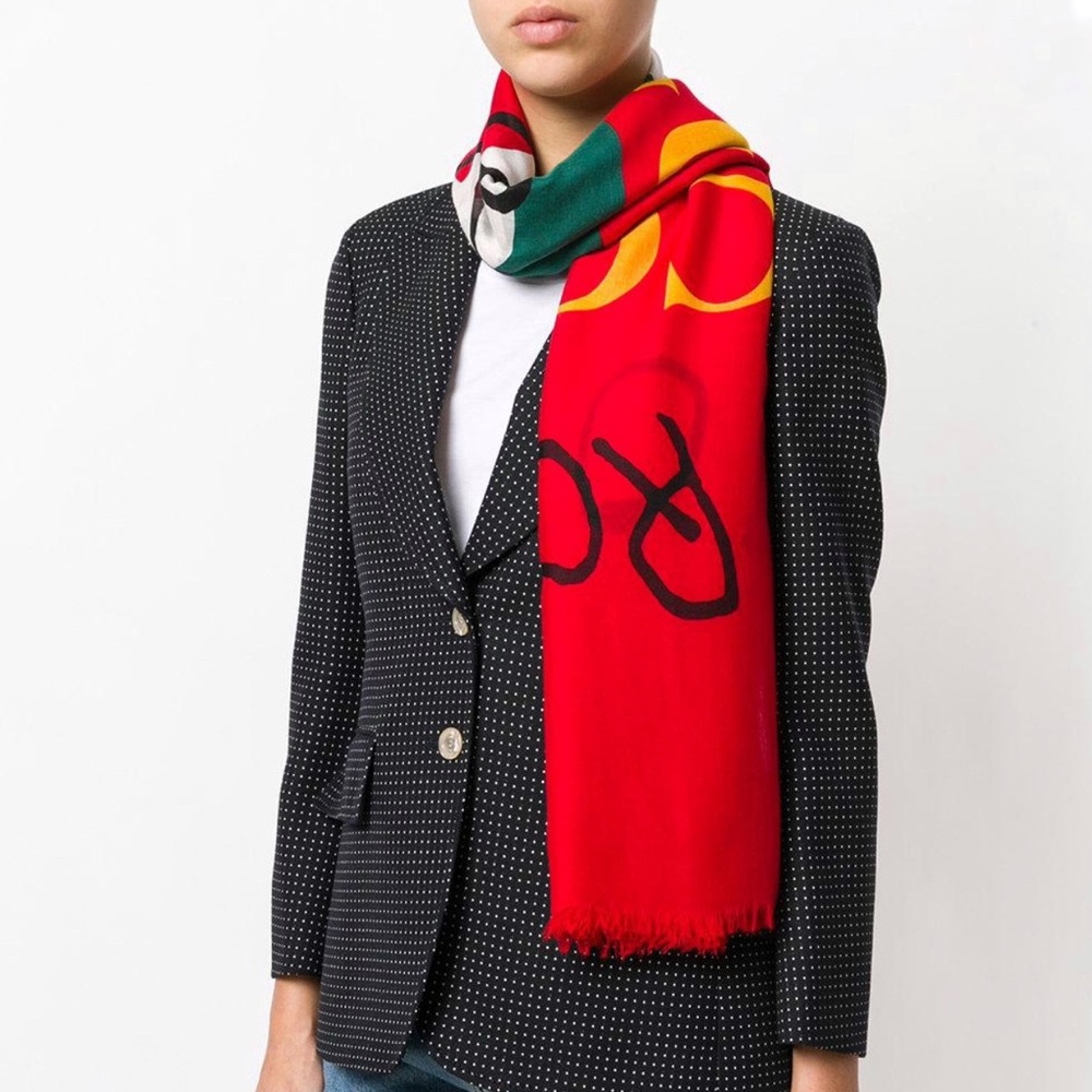 Gucci limited red coco capitán logo silk shawl scarf